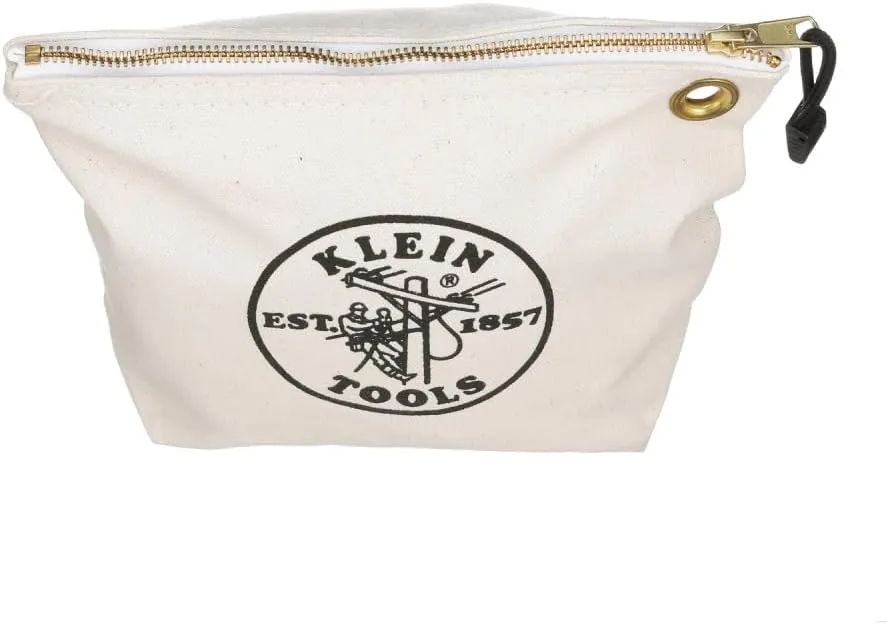 Klein Tools 5539NAT Zipper Bag, Canvas Tool Pouch is 10-Inch Consumables Bag for Storing Parts, Brass Grommet for Easy Hanging, Natural