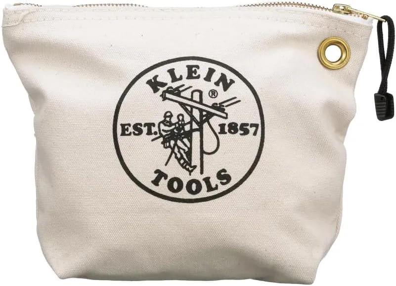 Klein Tools 5539NAT Zipper Bag, Canvas Tool Pouch is 10-Inch Consumables Bag for Storing Parts, Brass Grommet for Easy Hanging, Natural