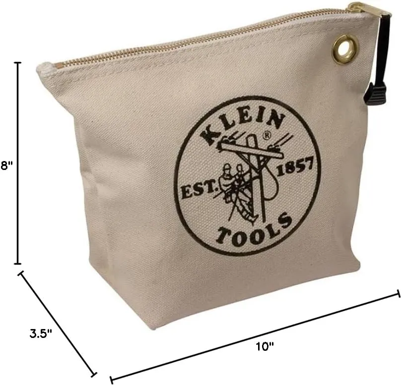 Klein Tools 5539NAT Zipper Bag, Canvas Tool Pouch is 10-Inch Consumables Bag for Storing Parts, Brass Grommet for Easy Hanging, Natural