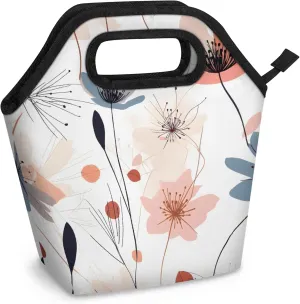 KOBLEN Flower Bloom Portable Insulated Lunch Bag for Adults, Oxford Thermal Food Tote Leakproof Reusable Meal Bag for Picnic, Hiking, Travel (7.5x4.7x11.2 Inch)