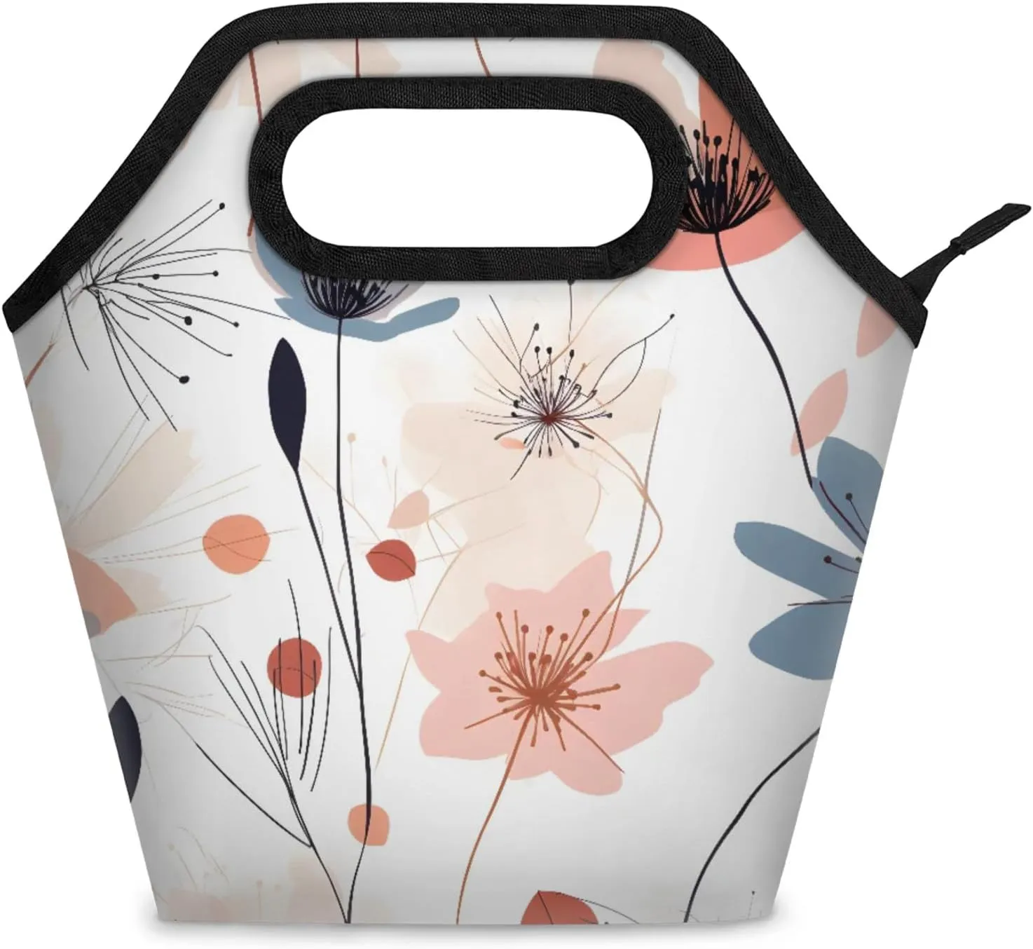KOBLEN Flower Bloom Portable Insulated Lunch Bag for Adults, Oxford Thermal Food Tote Leakproof Reusable Meal Bag for Picnic, Hiking, Travel (7.5x4.7x11.2 Inch)