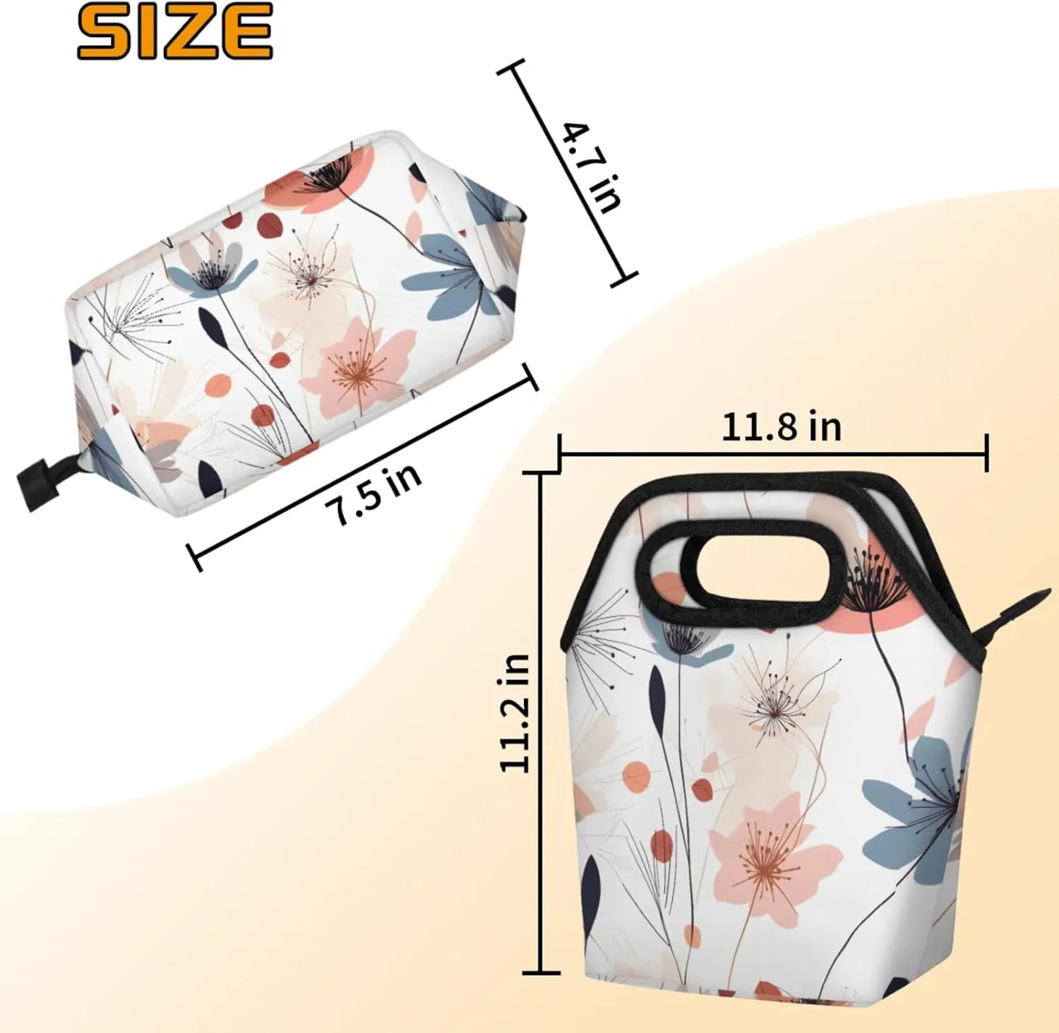 KOBLEN Flower Bloom Portable Insulated Lunch Bag for Adults, Oxford Thermal Food Tote Leakproof Reusable Meal Bag for Picnic, Hiking, Travel (7.5x4.7x11.2 Inch)