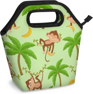 KOBLEN Monkey Banana Portable Insulated Lunch Bag for Adults, Oxford Thermal Food Tote Leakproof Reusable Meal Bag for Picnic, Hiking, Travel (7.5x4.7x11.2 Inch)