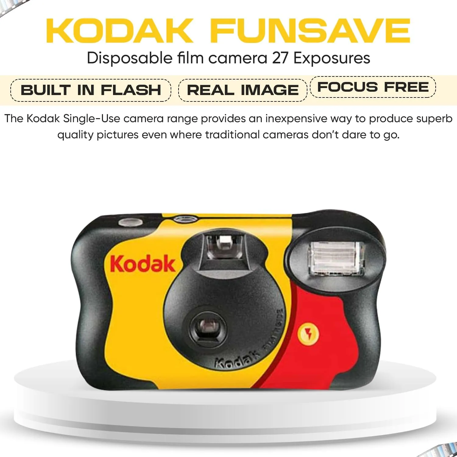 Kodak Funsaver Disposable Camera Bulk one time Single use 7-Pack 27exp 35mm Camera Bundled with Balveli Premium Microfiber Cloths - Bulk Kodak Disposable Film Camera 35mm
