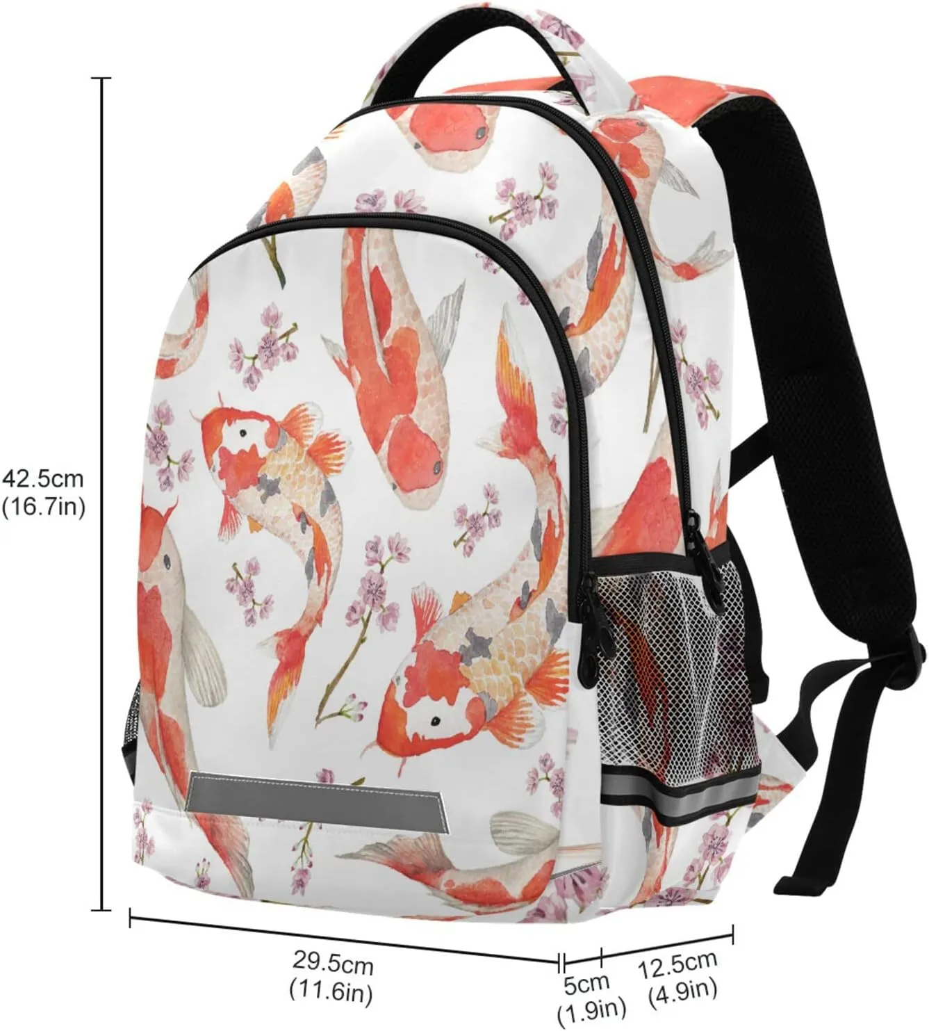 Koi Fish Japanese Backpack Floral Oriental Watercolor Laptop Backpack Safe Reflectiv Stripes Casual Travel Shoulder Bag Daypack Hiking Camping
