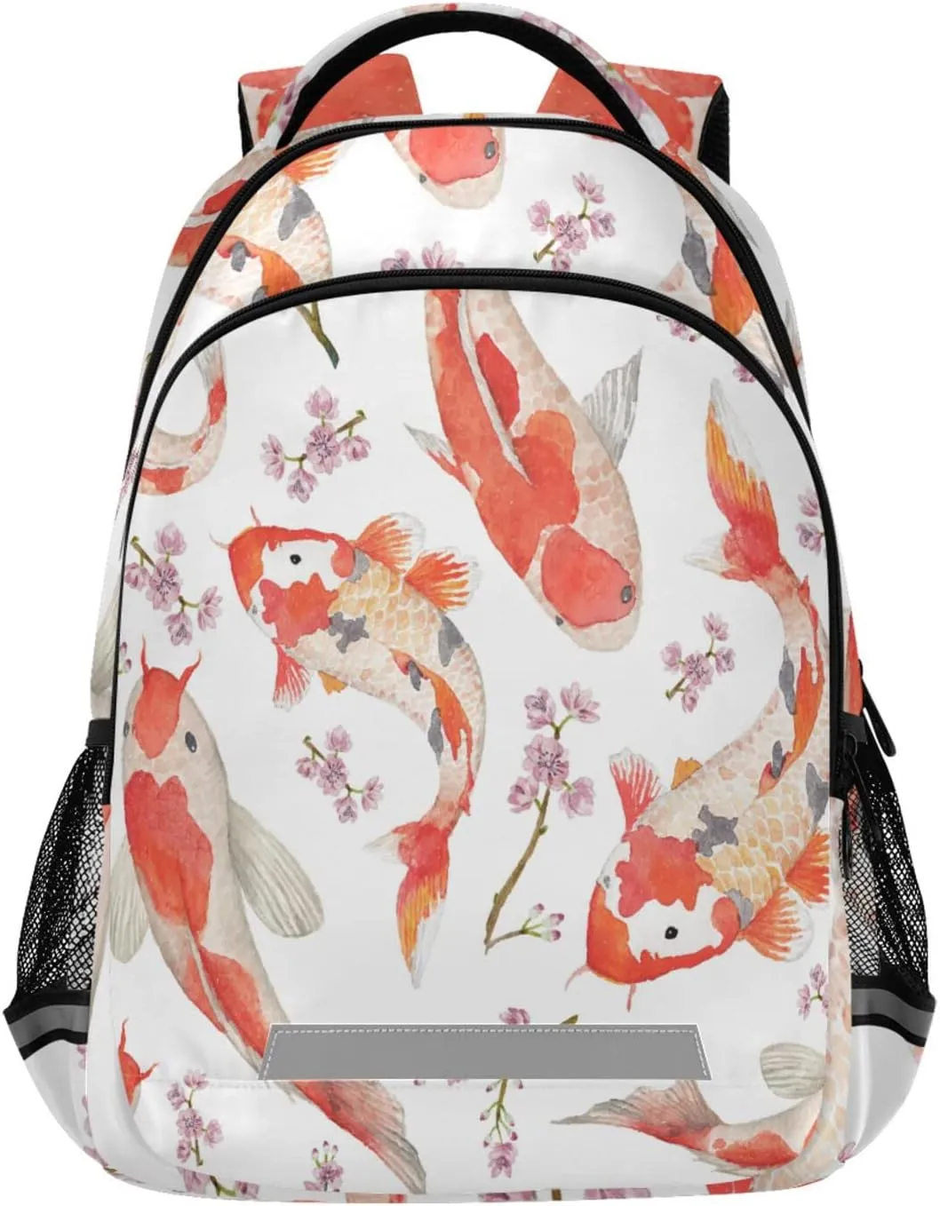 Koi Fish Japanese Backpack Floral Oriental Watercolor Laptop Backpack Safe Reflectiv Stripes Casual Travel Shoulder Bag Daypack Hiking Camping