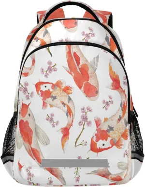 Koi Fish Japanese Backpack Floral Oriental Watercolor Laptop Backpack Safe Reflectiv Stripes Casual Travel Shoulder Bag Daypack Hiking Camping