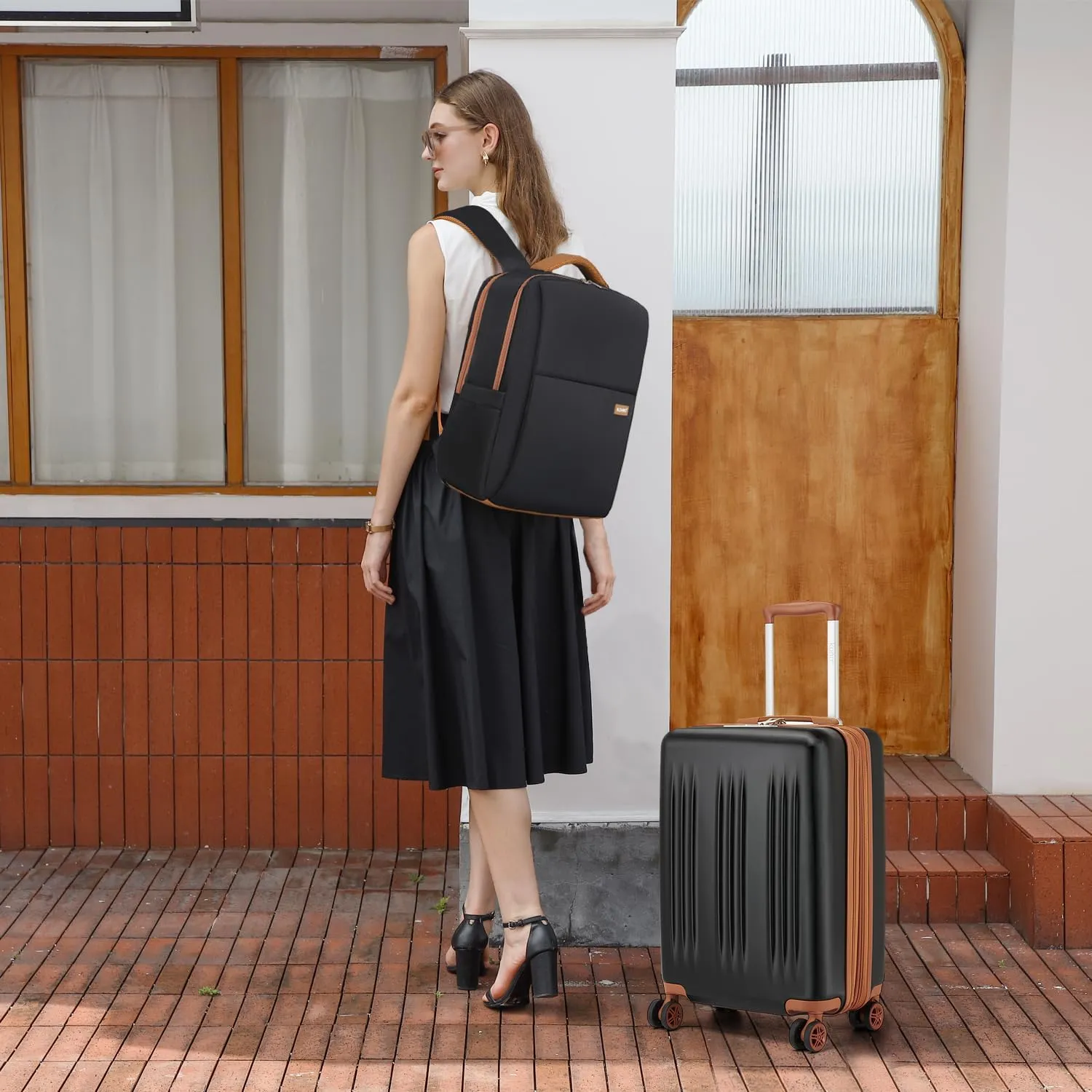Kono Luggage Sets 3 Piece Expandable Carry On Travel Luggage 20 Inch TSA Lock Spinner Wheels Hardshell Suitcase Set(Black&Brown,3 Piece Set)