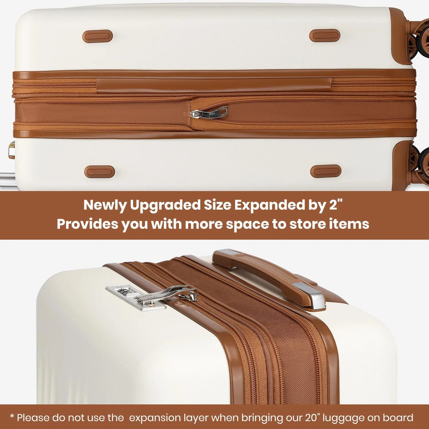 Kono Luggage Sets 3 Piece Expandable Carry On Travel Luggage 20 Inch TSA Lock Spinner Wheels Hardshell Suitcase Set(Cream White,3 Piece Set)