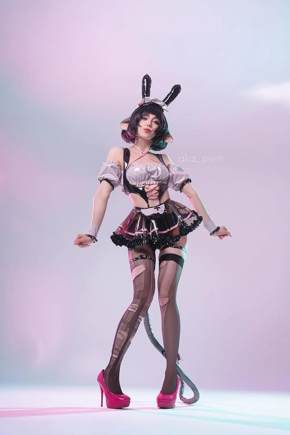 KORURACLUB Bar Maiden Maid costume Black premium pu cosplay lingerie Bar Maiden Maid lingerie