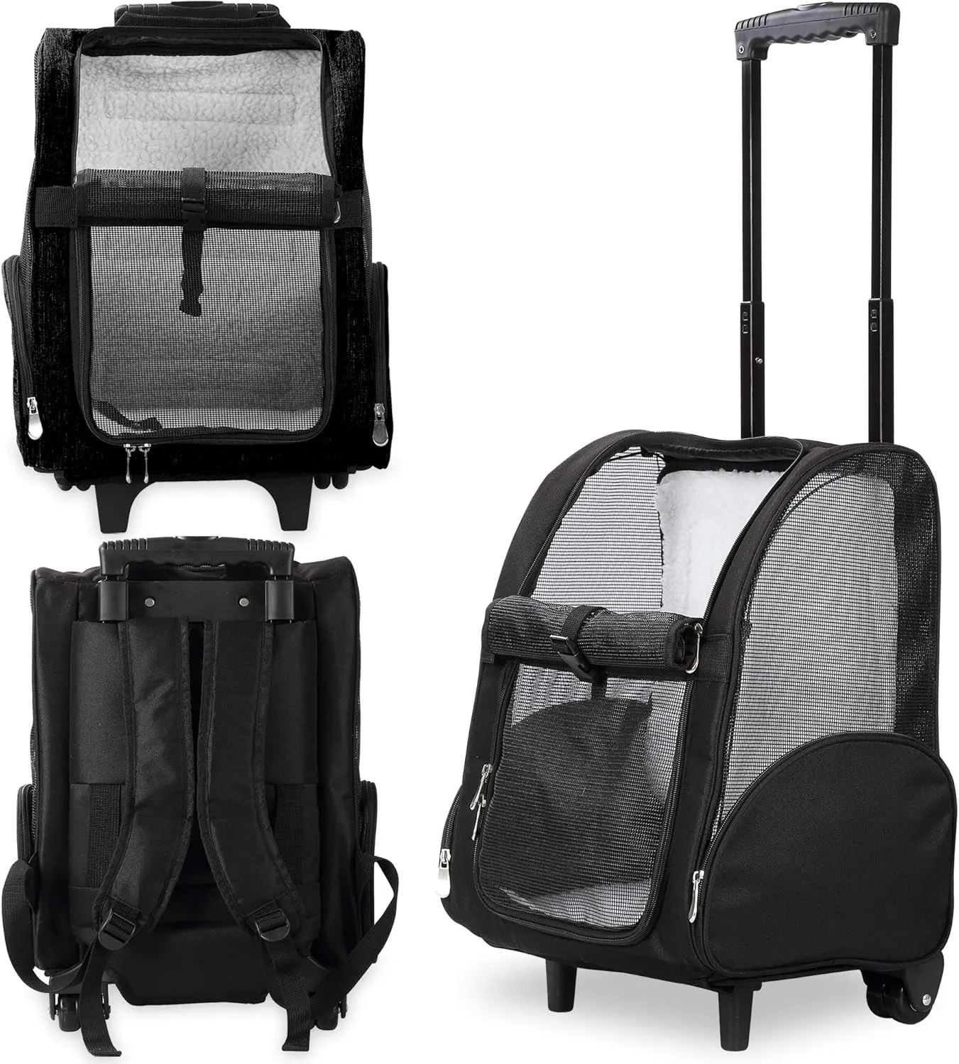 Kundu KDU-013 Deluxe Backpack Pet Travel Carrier with Double Wheels - Black - Approved by Most Airlines