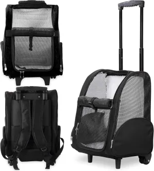 Kundu KDU-013 Deluxe Backpack Pet Travel Carrier with Double Wheels - Black - Approved by Most Airlines