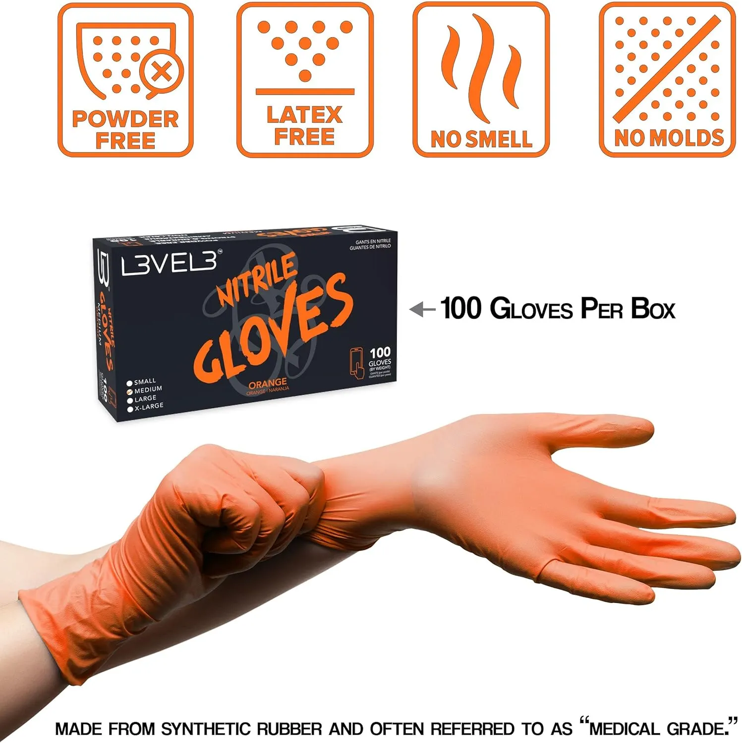 L3 Level 3 Nitrile Gloves - Professional Heavy Duty Disposable Gloves - Latex Free - Fits Snug - Box of 100