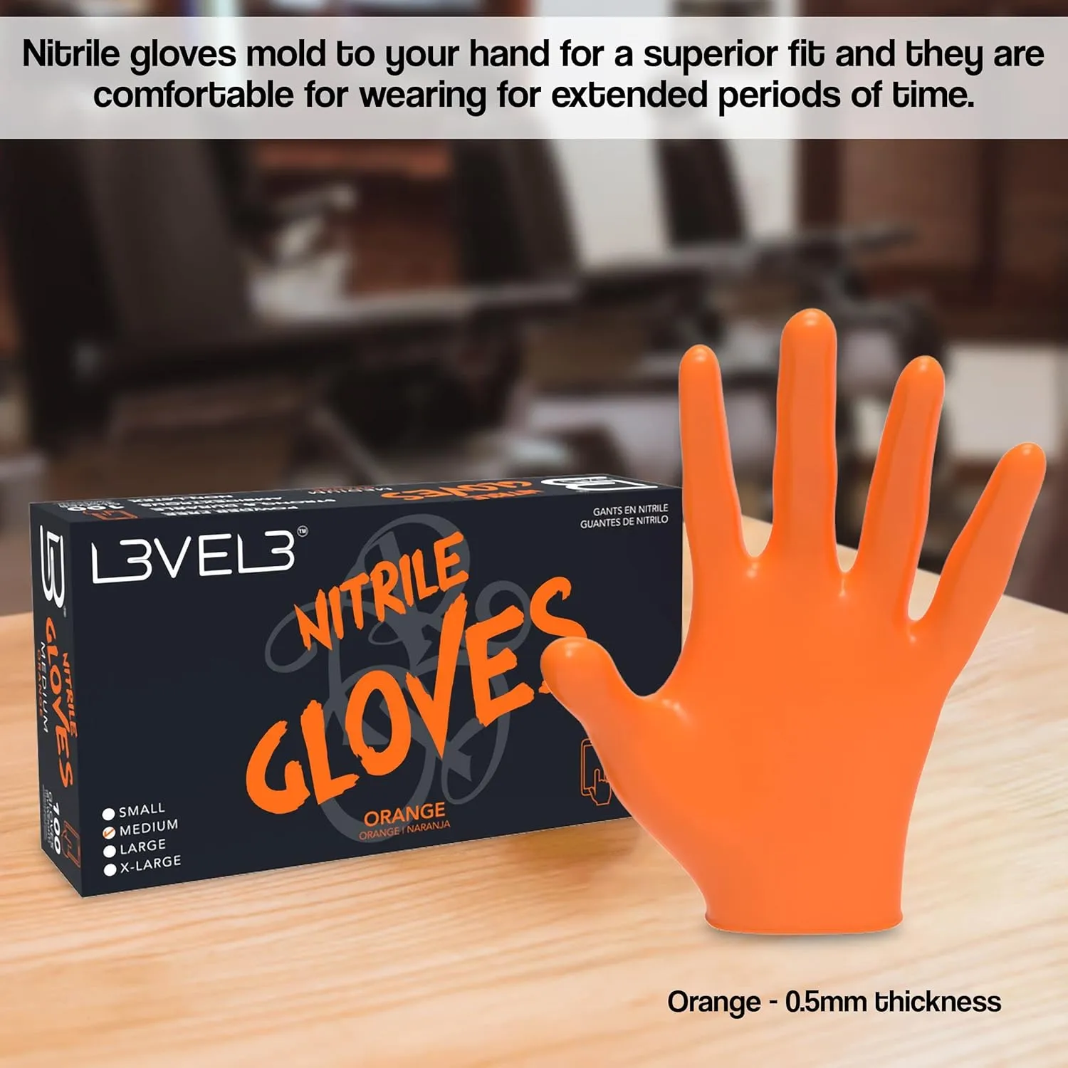 L3 Level 3 Nitrile Gloves - Professional Heavy Duty Disposable Gloves - Latex Free - Fits Snug - Box of 100
