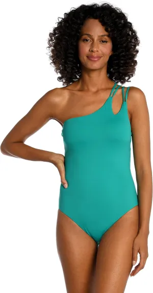 La Blanca Women's One Piece Swimsuit Strappy Single Shoulder Tummy Control Island Goddess Bathing Suit
