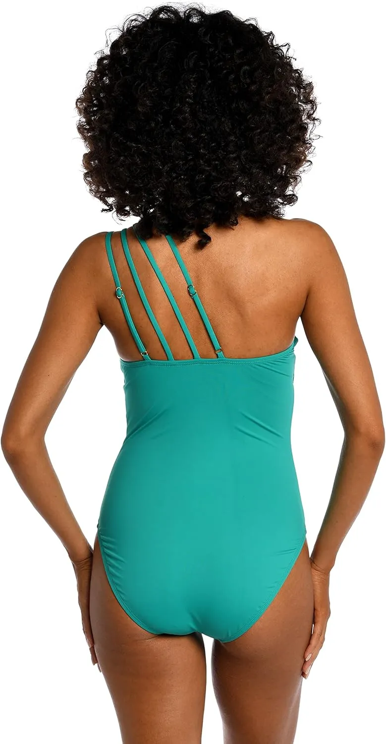 La Blanca Women's One Piece Swimsuit Strappy Single Shoulder Tummy Control Island Goddess Bathing Suit