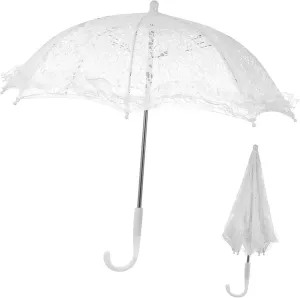 Lace Umbrella Parasol Floral White Umbrella Vintage Wedding Bridal Umbrella Photography Scene Props for Baby Shower Bridal Decorations Assorted Color A