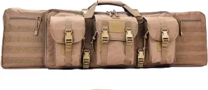Lancer Rifle Case 600D Polyester Double Long Rifle Bag Tactical Gun Case Accessory Pouches Secondary Gun Compartment Lockable Compartment Inner Storage Backpack Straps for Hunting Shooting