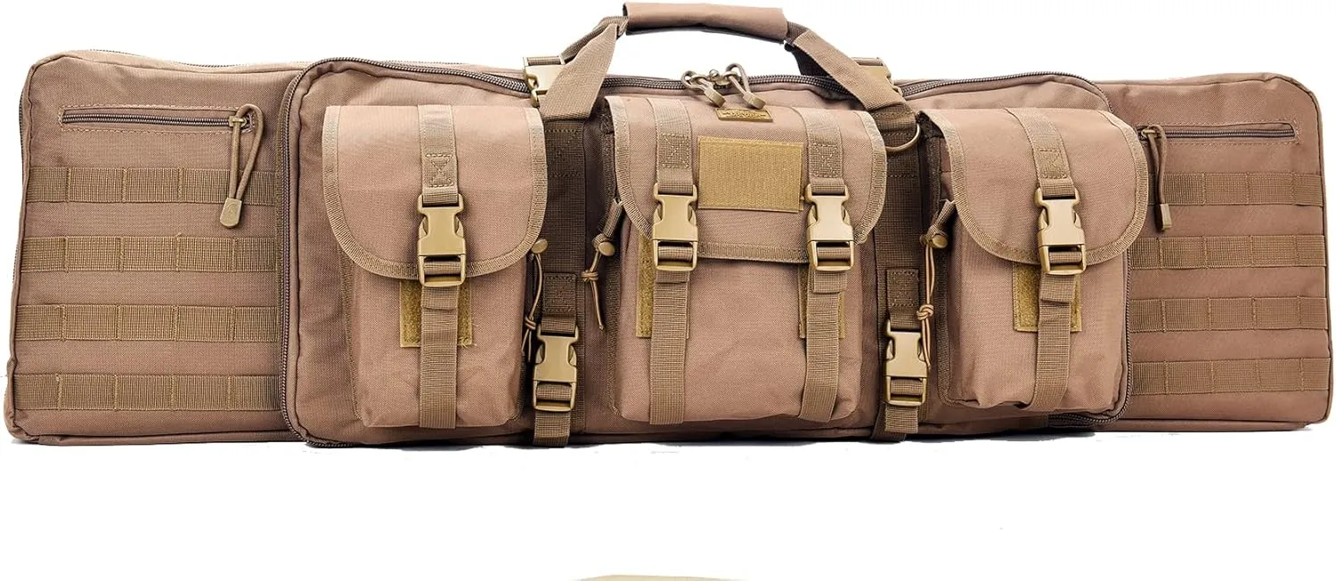 Lancer Rifle Case 600D Polyester Double Long Rifle Bag Tactical Gun Case Accessory Pouches Secondary Gun Compartment Lockable Compartment Inner Storage Backpack Straps for Hunting Shooting