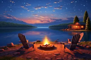 Landscape Diamond Painting Kit - Sunset and Beach Campfire Round Full Drill 5D Diamond Art for Adults Kids Beginners,Paint by Numbers Painting for Room Decor 20x24 inch