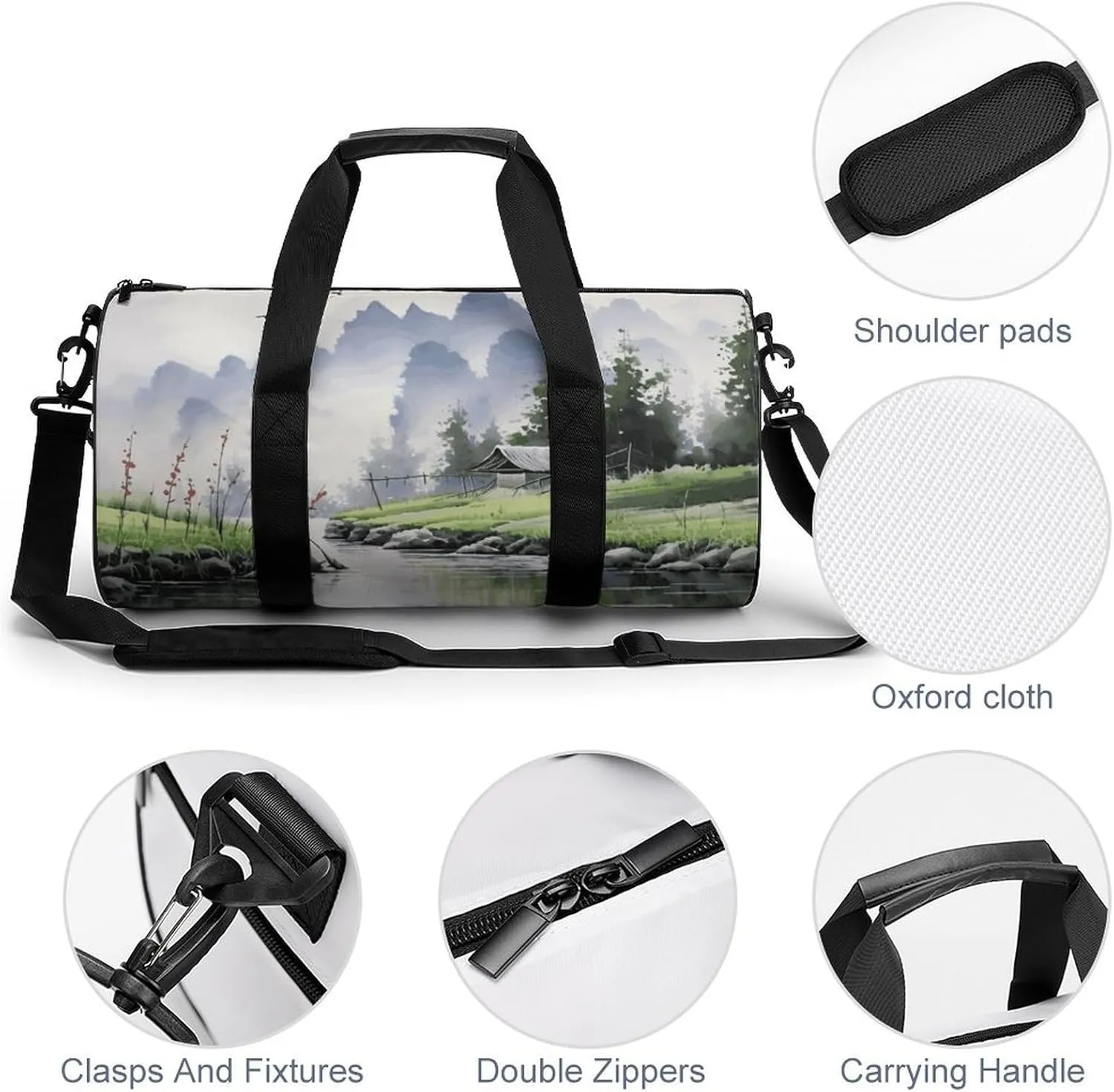 Landscape Painting Gym Bag Small Travel Duffle Bag with Compartment Carry On Weekender Bag for Women Men