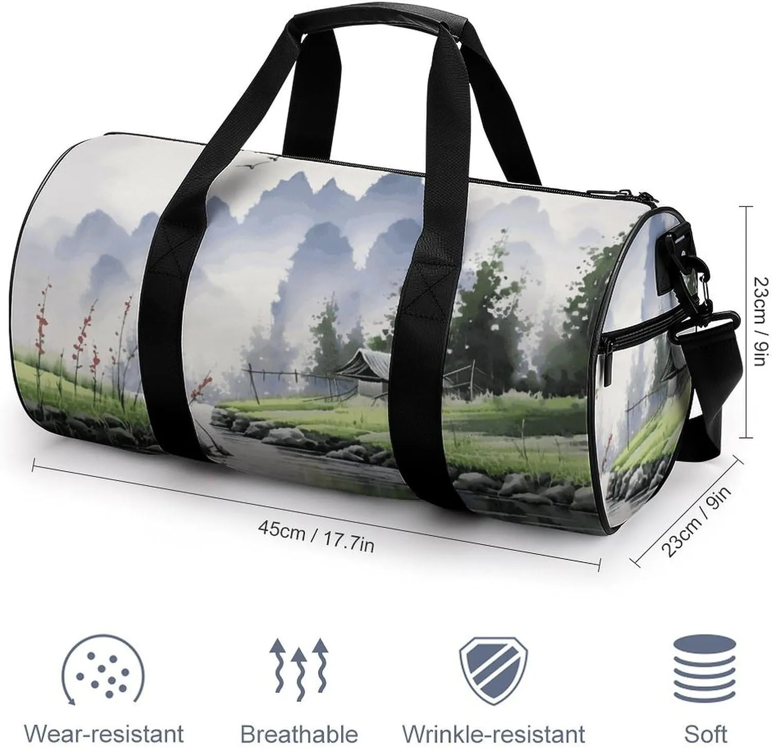 Landscape Painting Gym Bag Small Travel Duffle Bag with Compartment Carry On Weekender Bag for Women Men