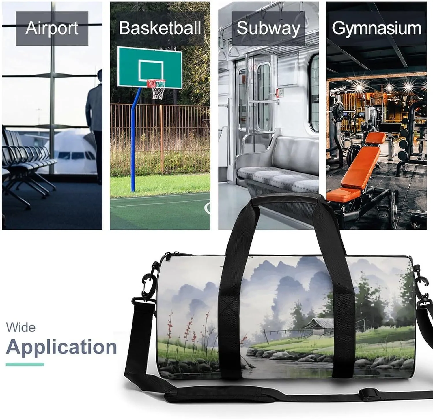 Landscape Painting Gym Bag Small Travel Duffle Bag with Compartment Carry On Weekender Bag for Women Men