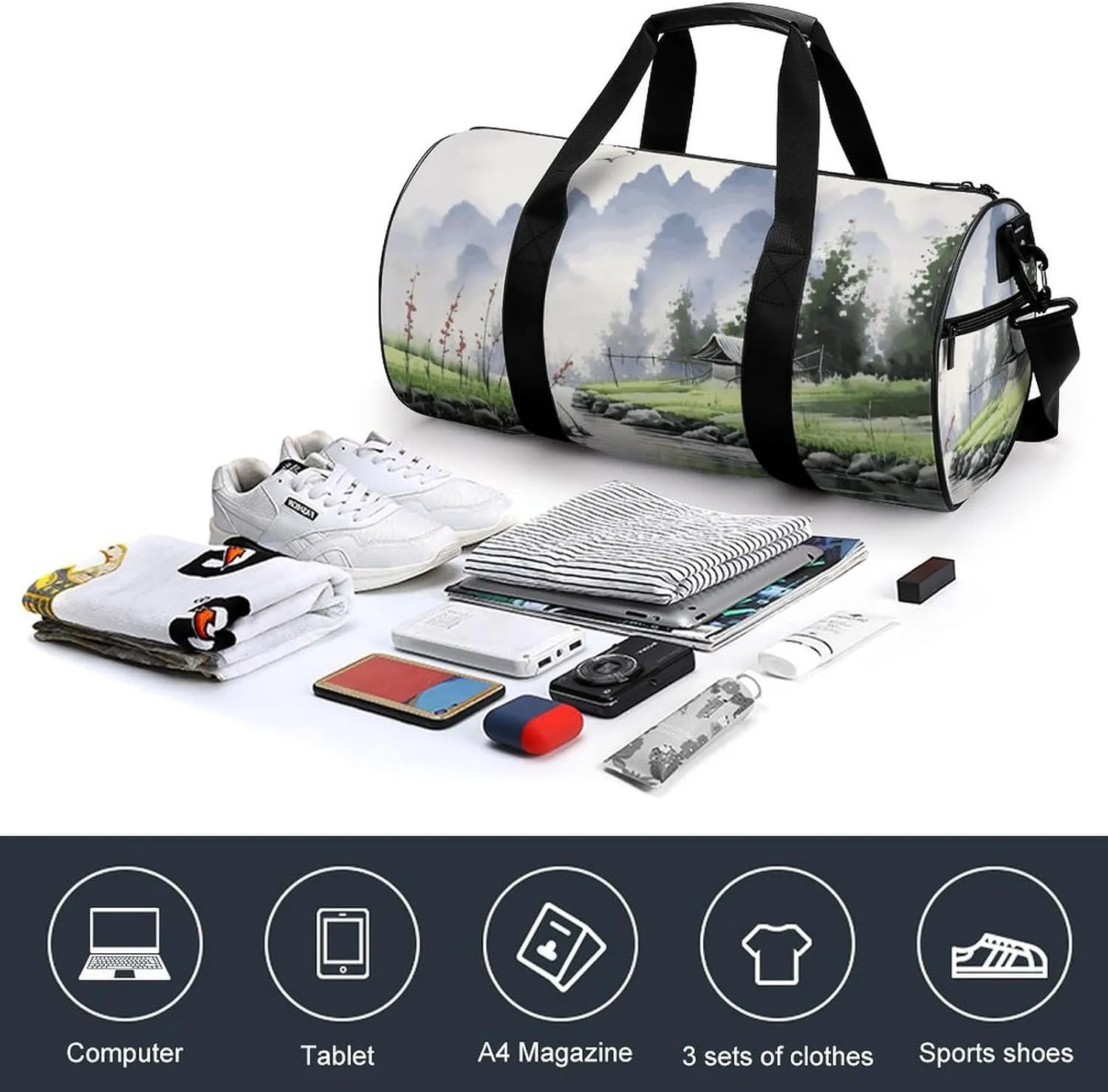 Landscape Painting Gym Bag Small Travel Duffle Bag with Compartment Carry On Weekender Bag for Women Men