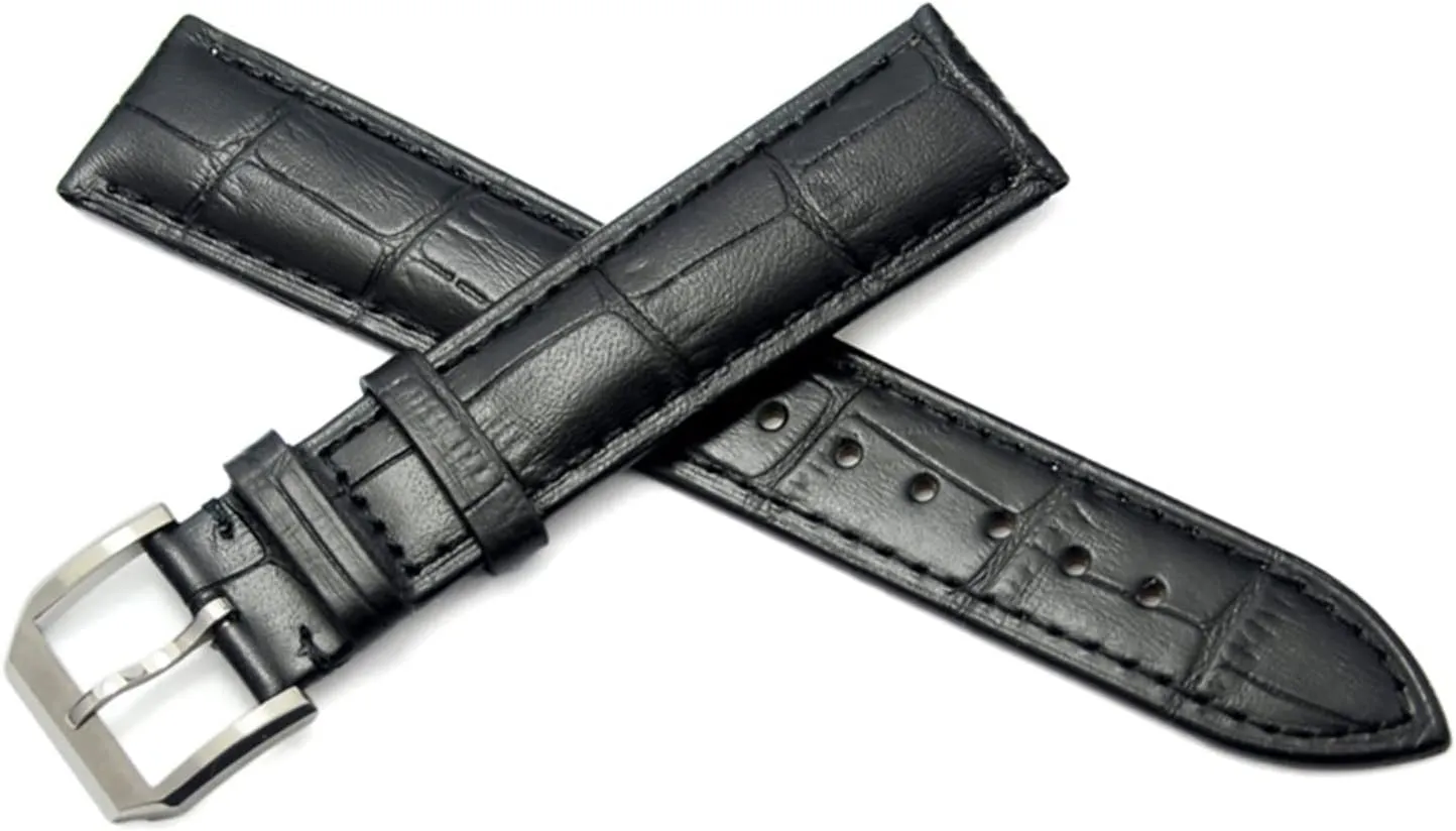 LAnGSHAW 19mm 20mm 21mm 22mm 24mm Leather Clock Watch Strap Band Watch Accessories Metal Buckle Clasp (Band Color : Brown, Band Width : 24mm)