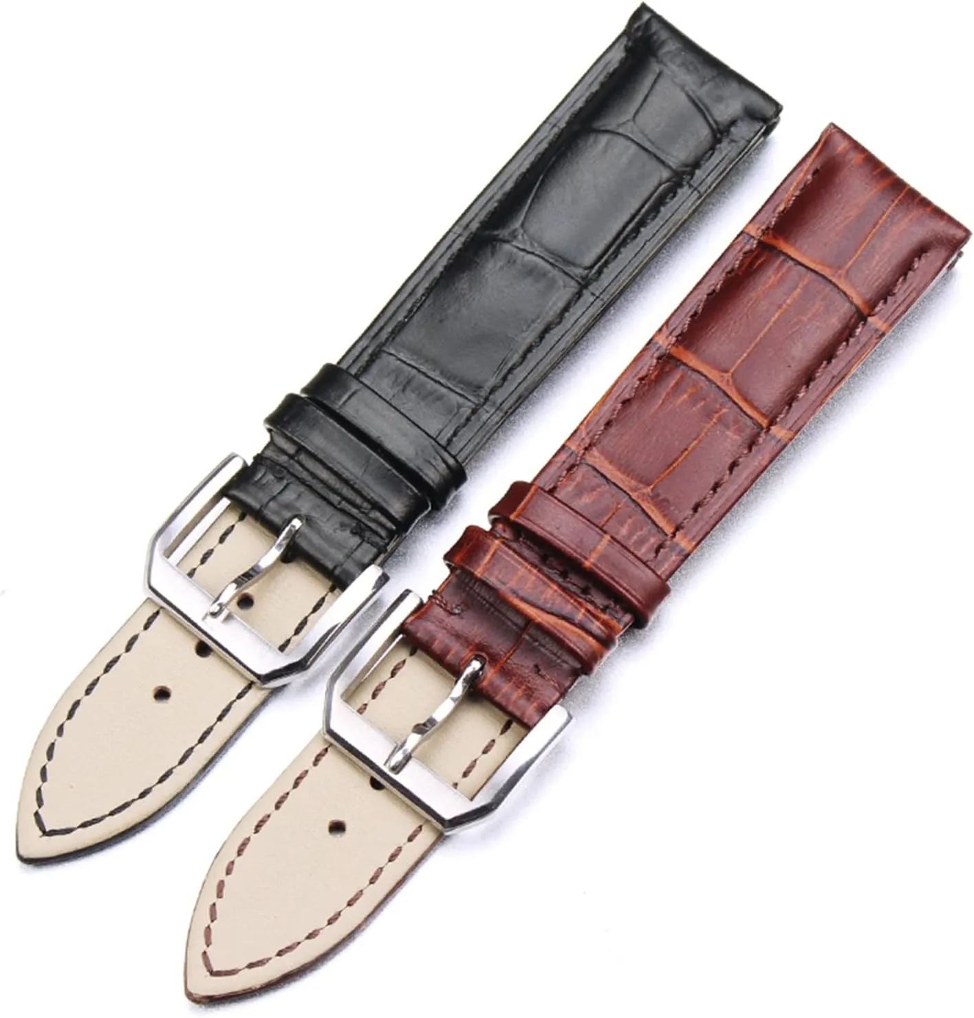 LAnGSHAW 19mm 20mm 21mm 22mm 24mm Leather Clock Watch Strap Band Watch Accessories Metal Buckle Clasp (Band Color : Brown, Band Width : 24mm)