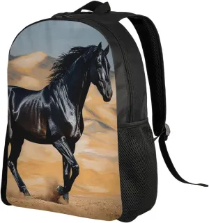 Laptop Backpack Carry On Travel Backpack Black Arabian Horse Computer Bag Casual Daypack for Men Women