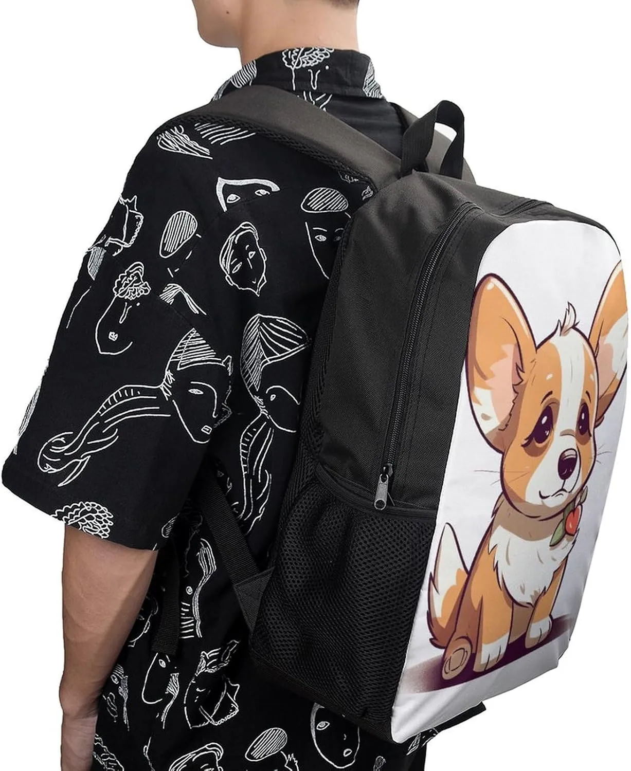 Laptop Backpack for Men 17 Inch Corgi Stickers Work Casual Backpack Lightweight Travel Shoulder Bag