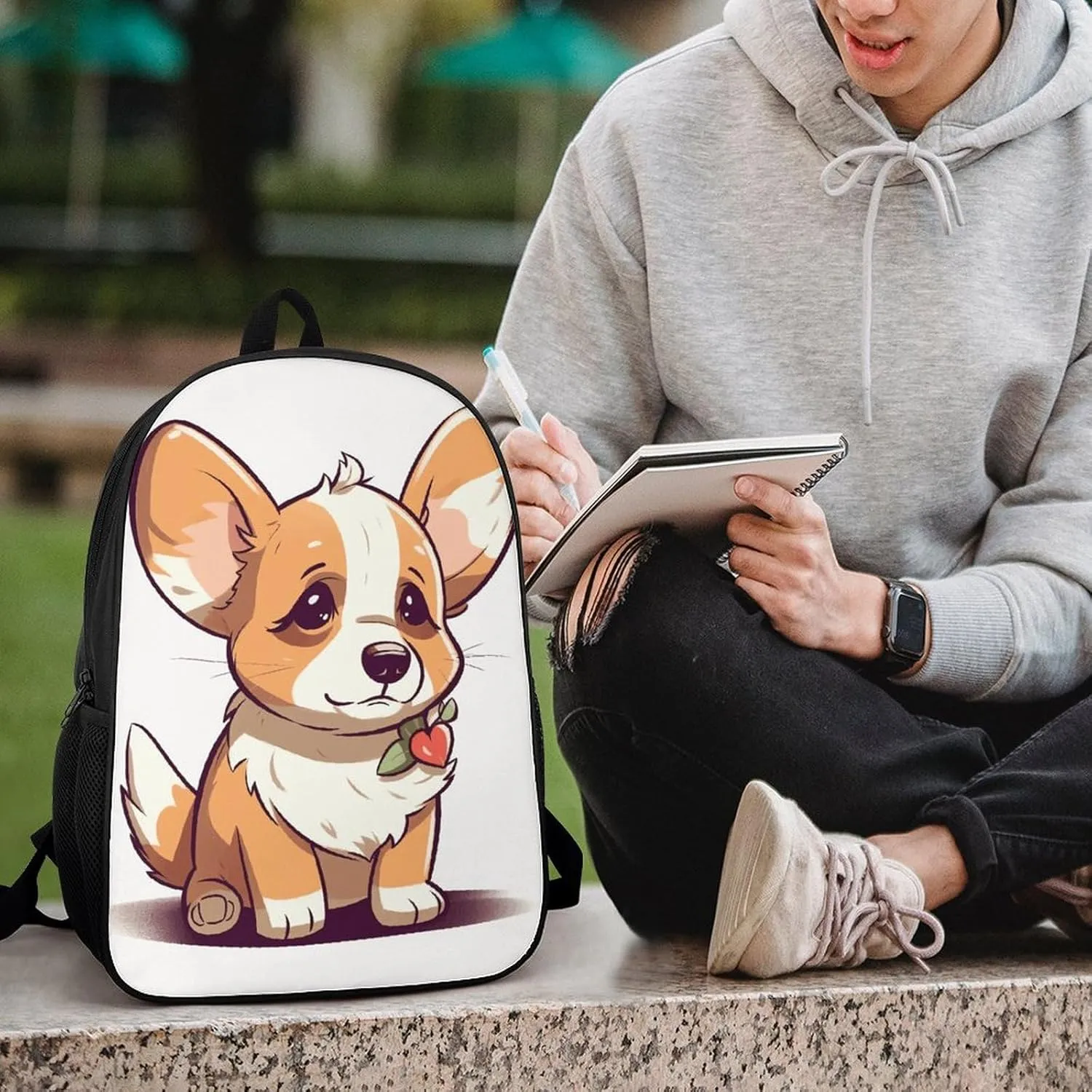 Laptop Backpack for Men 17 Inch Corgi Stickers Work Casual Backpack Lightweight Travel Shoulder Bag