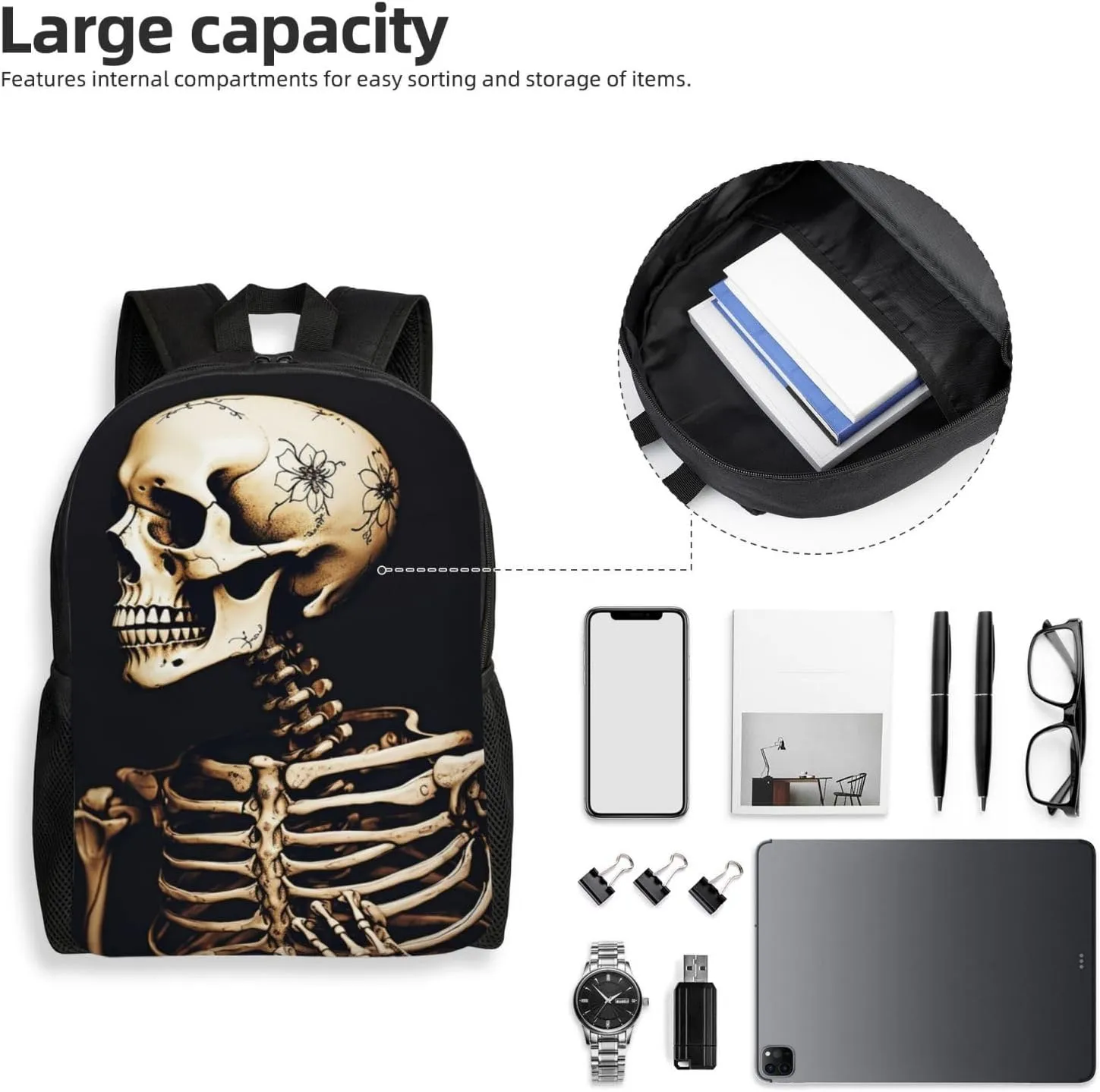 Laptop Backpack for Men Women Carry On Backpack Aesthetic skeleton Backpack Lightweight Travel Bag Casual Daypack