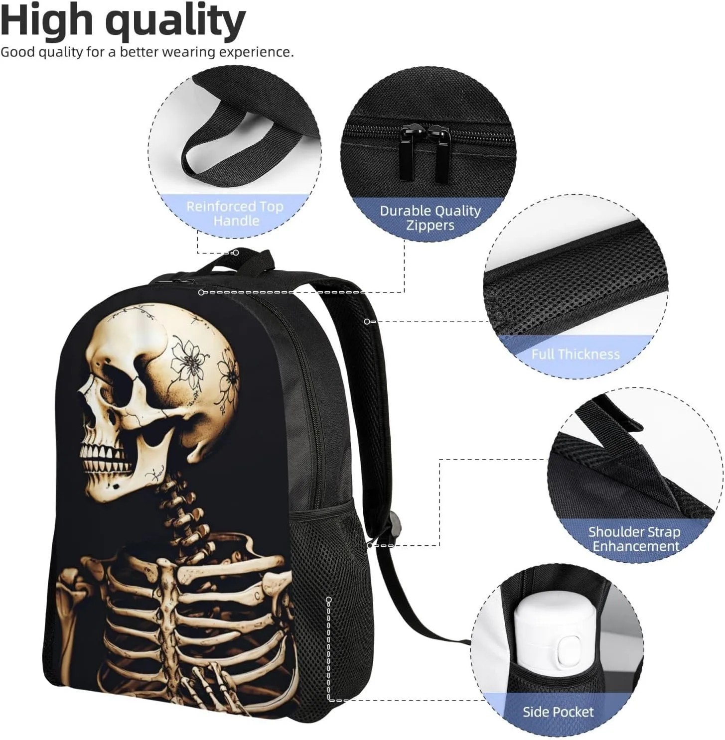 Laptop Backpack for Men Women Carry On Backpack Aesthetic skeleton Backpack Lightweight Travel Bag Casual Daypack