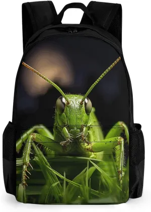 Laptop Backpack for Men Women Casual Daypack Grasshopper on Grass Backpack Lightweight Bookbag Adjustable Rucksack for Travel Work