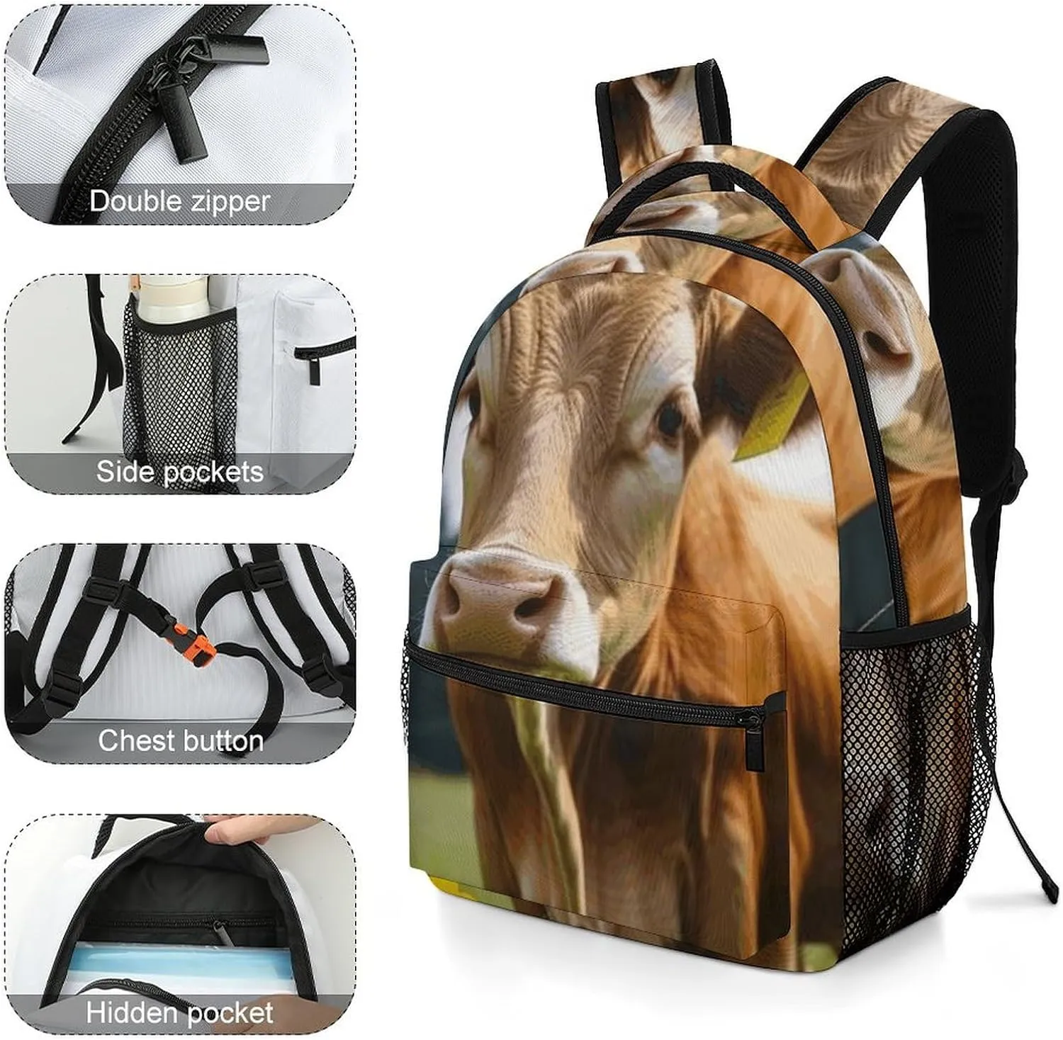 Laptop Backpack for Men Women Lightweight Daypack with Compartment Rucksack Animal Brown Cow Laptop Bag