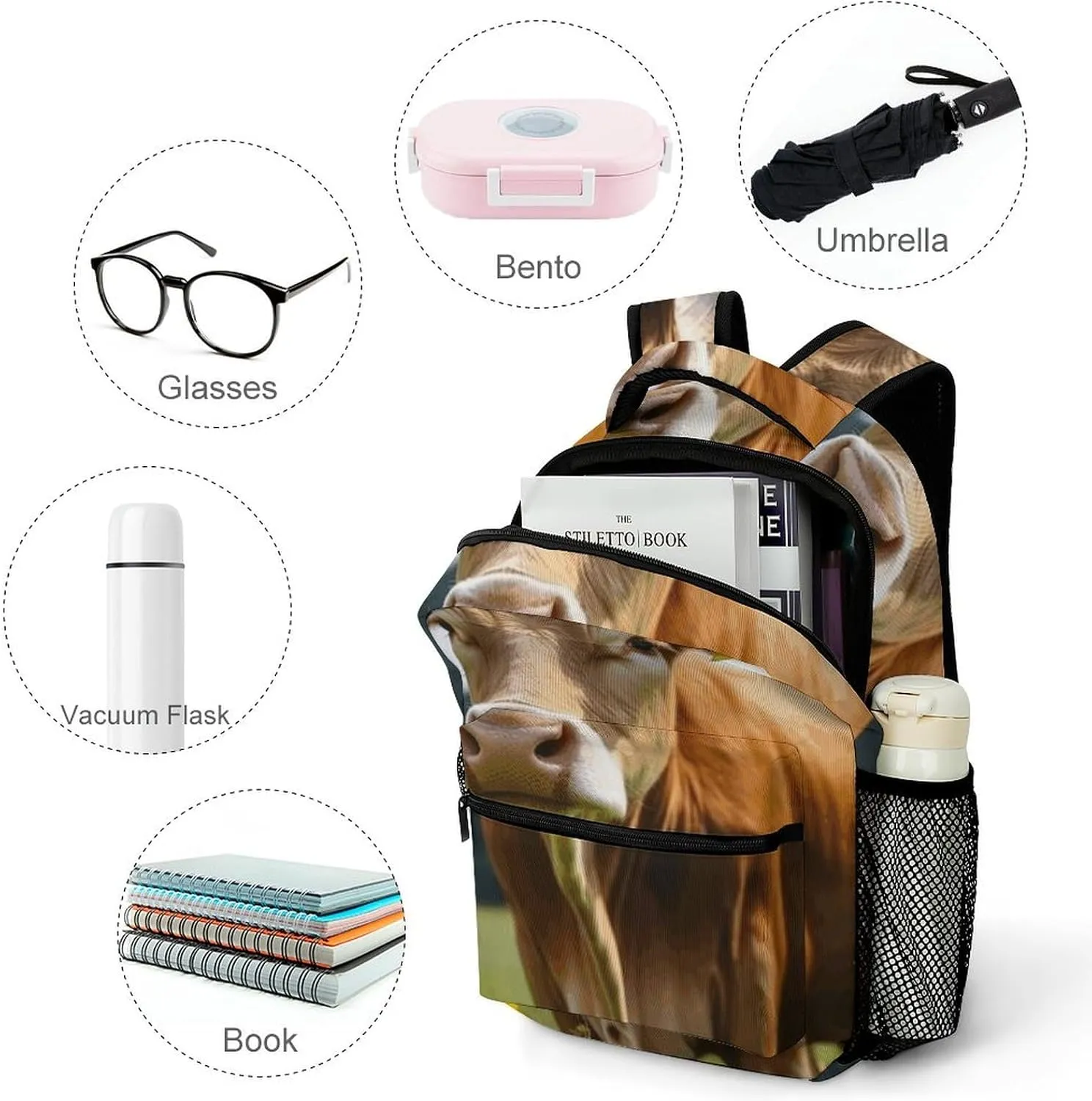 Laptop Backpack for Men Women Lightweight Daypack with Compartment Rucksack Animal Brown Cow Laptop Bag
