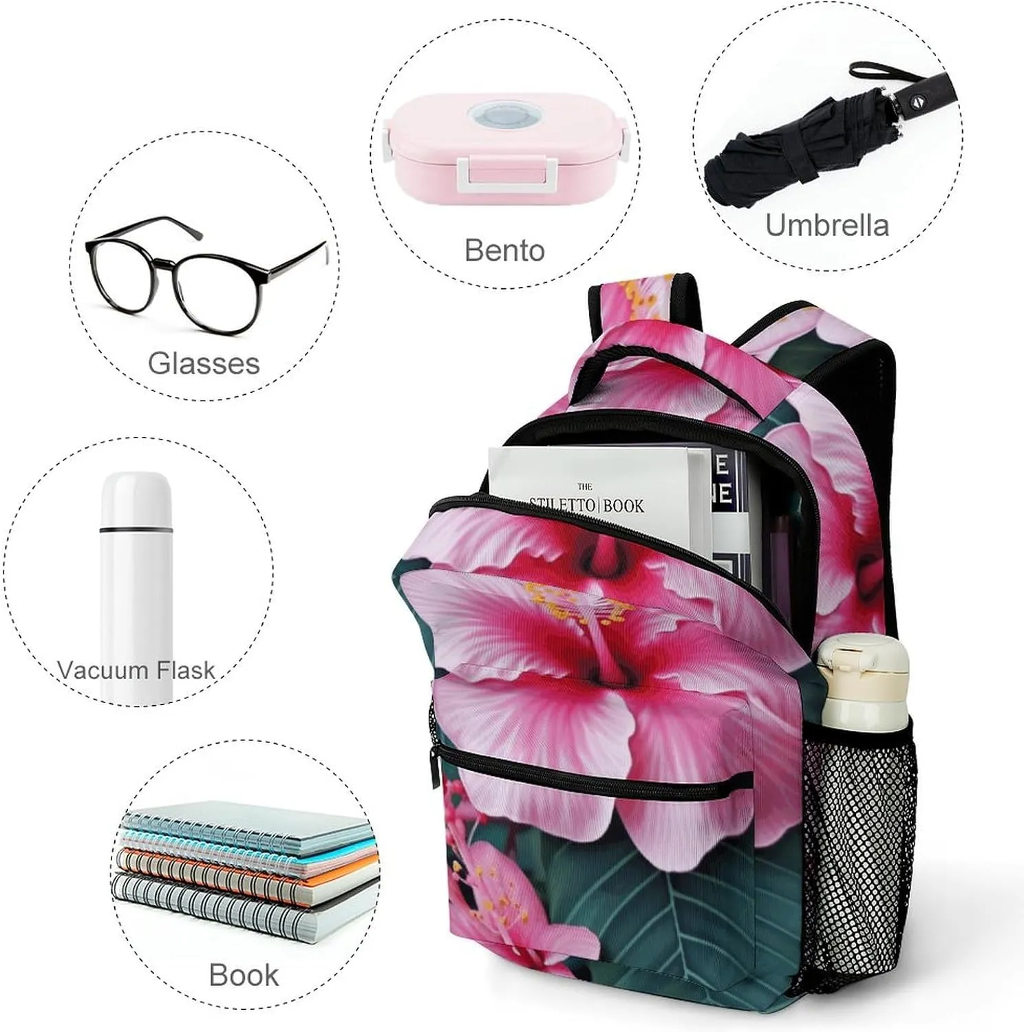 Laptop Backpack for Men Women Lightweight Daypack with Compartment Rucksack Hawaii Pink Flower Laptop Bag