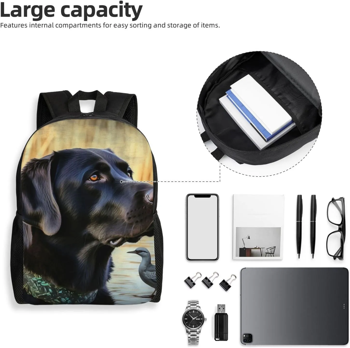 Laptop Backpack for Women Men Carry-on Backpack A Black Labrador Daypack Lightweight Travel Shoulder Bags