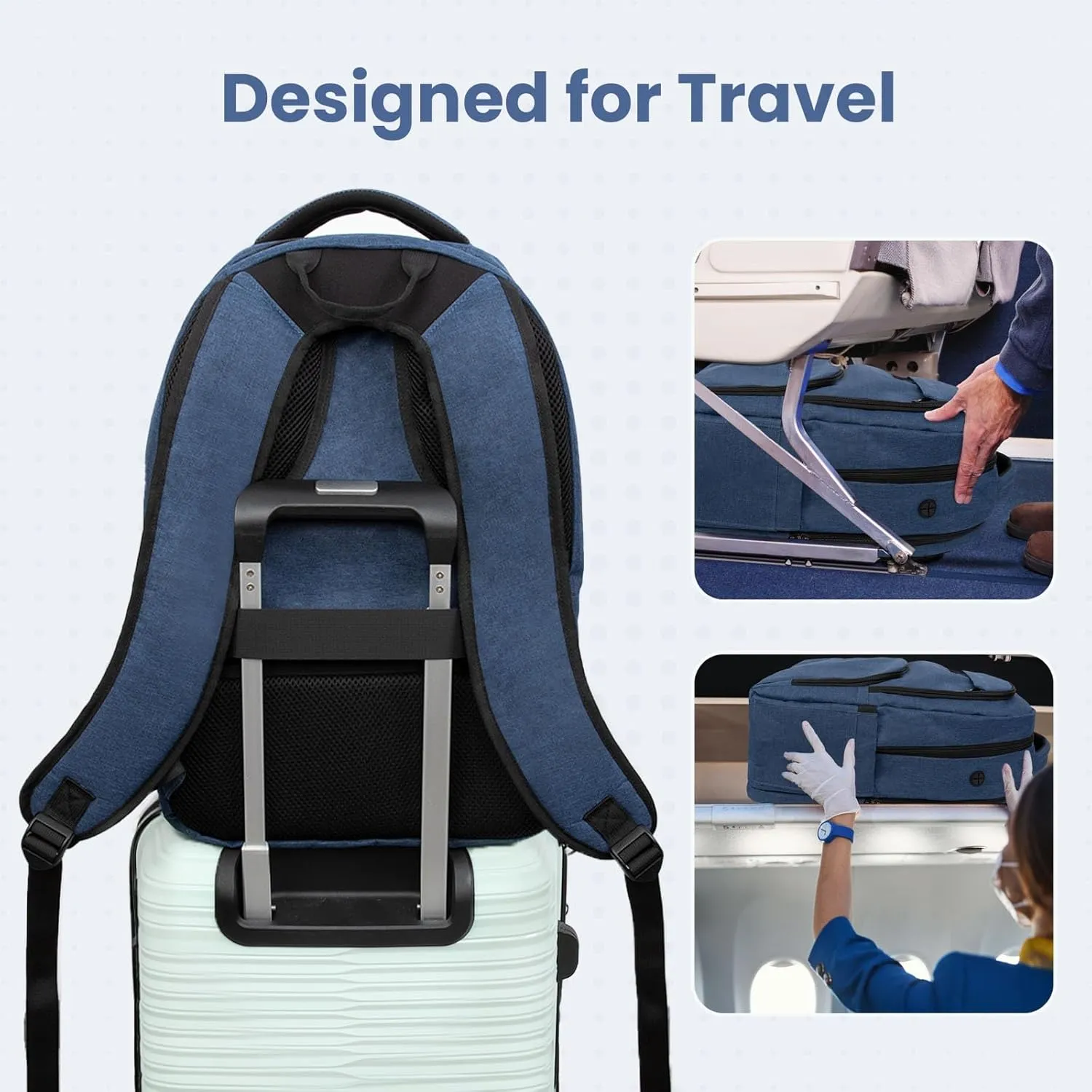 Laptop Backpack, Travel Backpack for Men Women, Business Anti Theft Computer Backpack with USB Charging Port, Water Resistant School Backpack Work Backpack Bookbag Fits 15.6 Inch Notebook, Navy