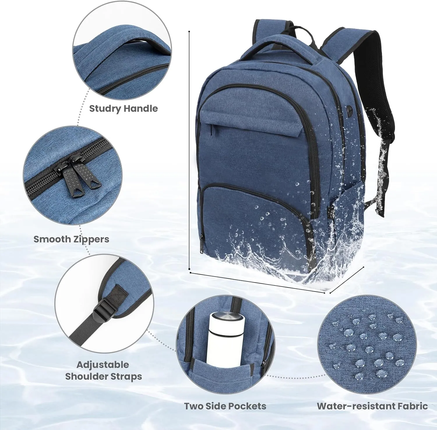 Laptop Backpack, Travel Backpack for Men Women, Business Anti Theft Computer Backpack with USB Charging Port, Water Resistant School Backpack Work Backpack Bookbag Fits 15.6 Inch Notebook, Navy