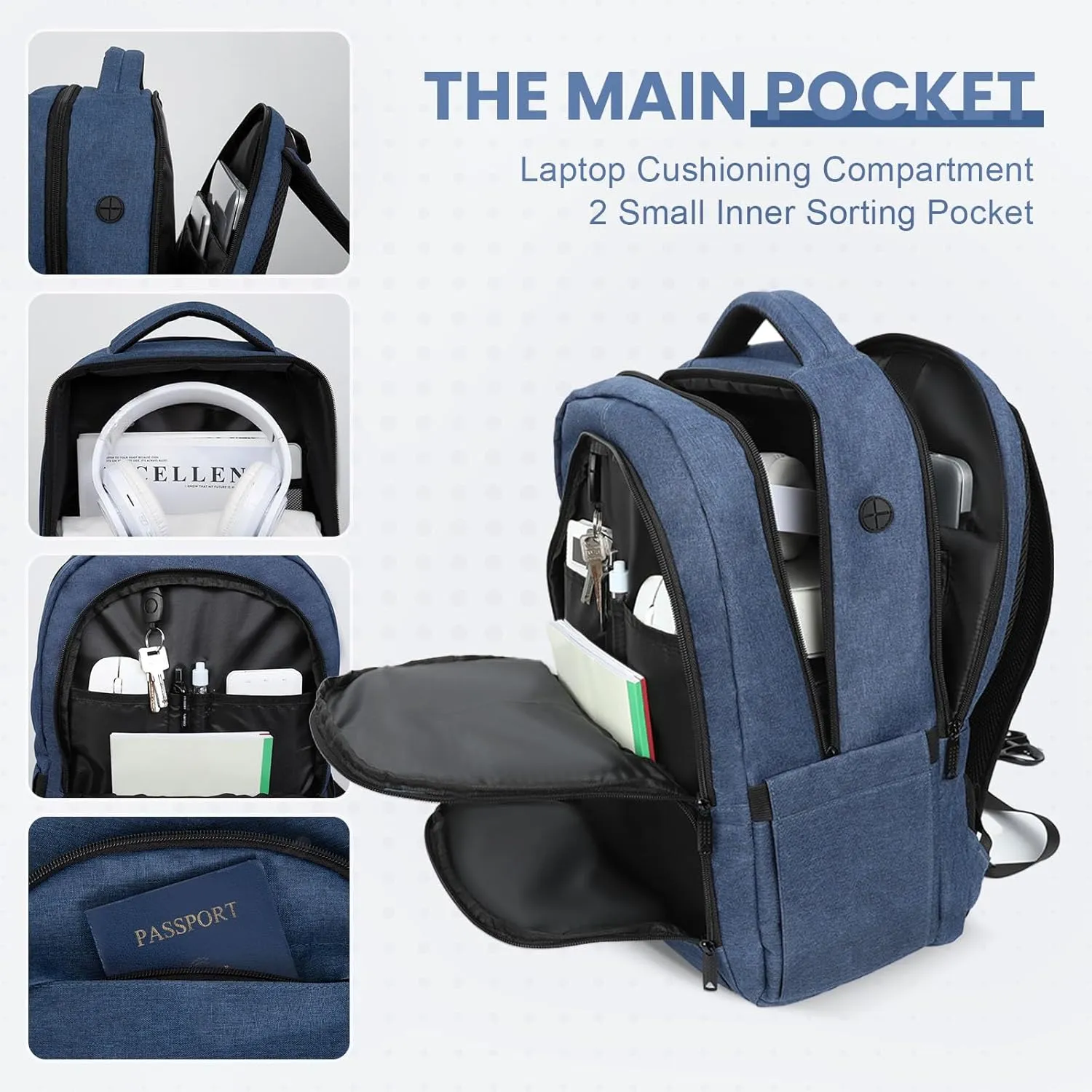 Laptop Backpack, Travel Backpack for Men Women, Business Anti Theft Computer Backpack with USB Charging Port, Water Resistant School Backpack Work Backpack Bookbag Fits 15.6 Inch Notebook, Navy