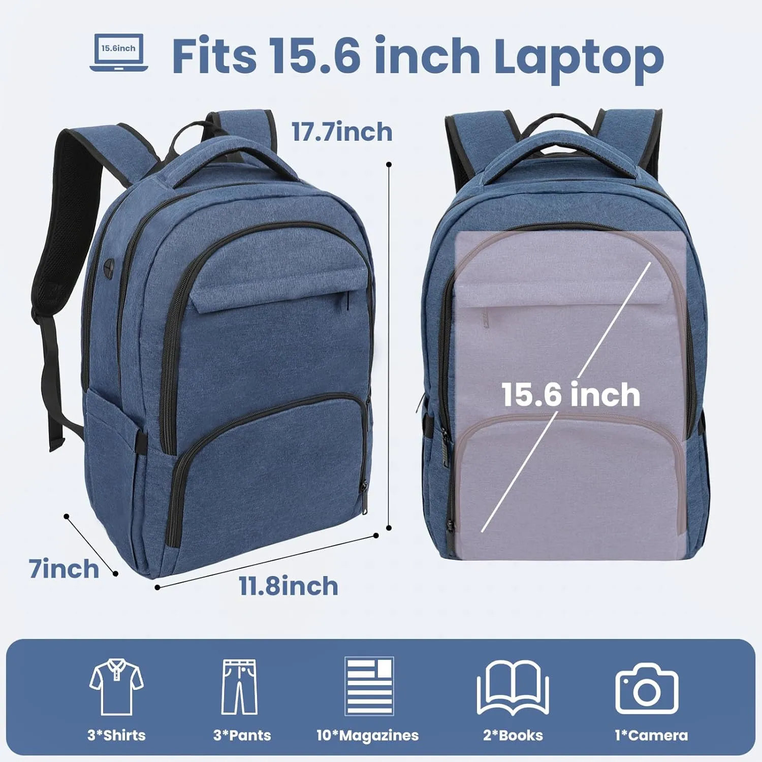 Laptop Backpack, Travel Backpack for Men Women, Business Anti Theft Computer Backpack with USB Charging Port, Water Resistant School Backpack Work Backpack Bookbag Fits 15.6 Inch Notebook, Navy
