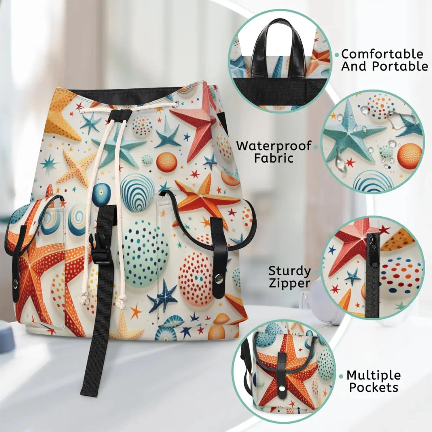 Laptop Backpacks Beach Sea Starfish Travel Backpack for Women Work Backpack Computer Bag for Business Travel Fits 15 Inch Laptop