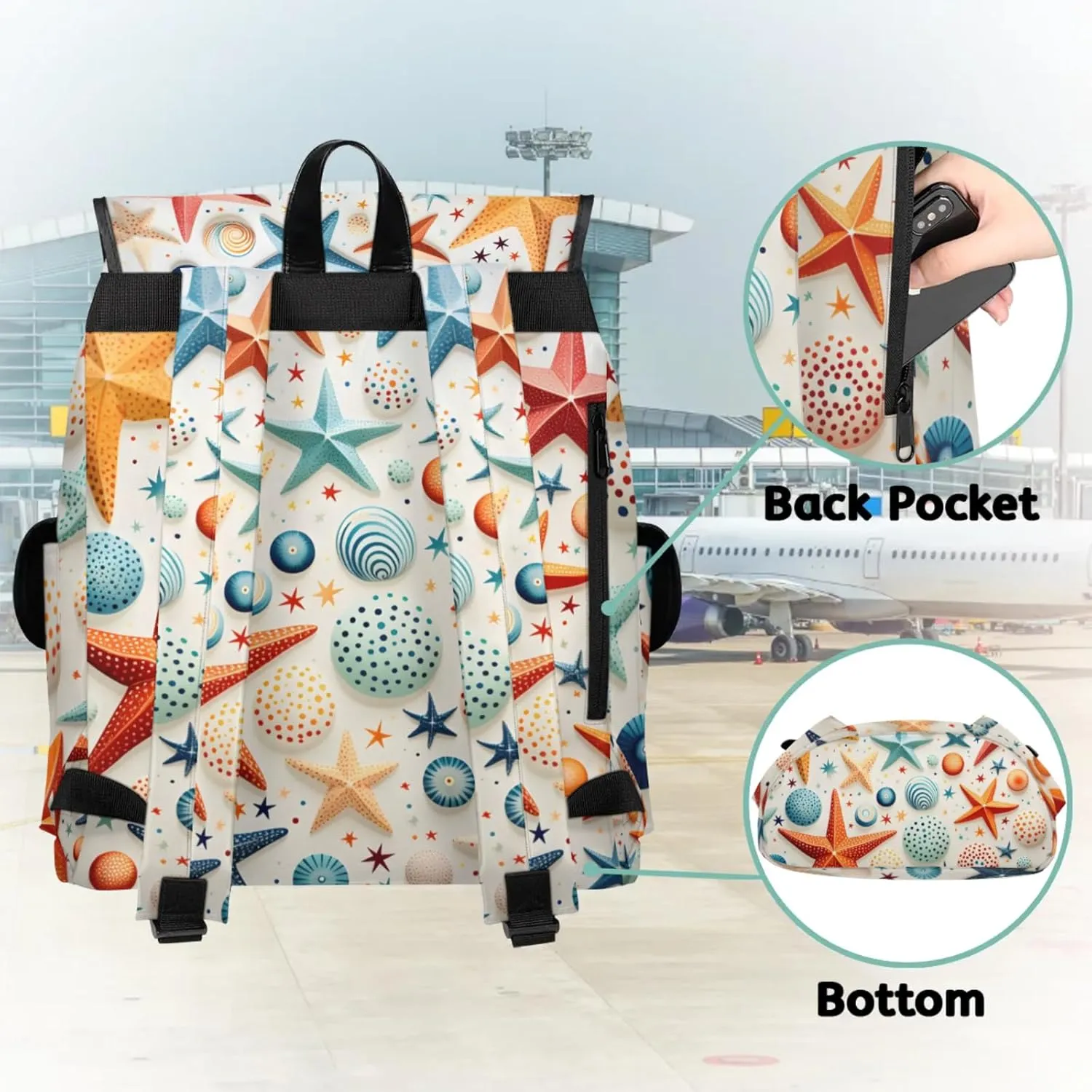 Laptop Backpacks Beach Sea Starfish Travel Backpack for Women Work Backpack Computer Bag for Business Travel Fits 15 Inch Laptop