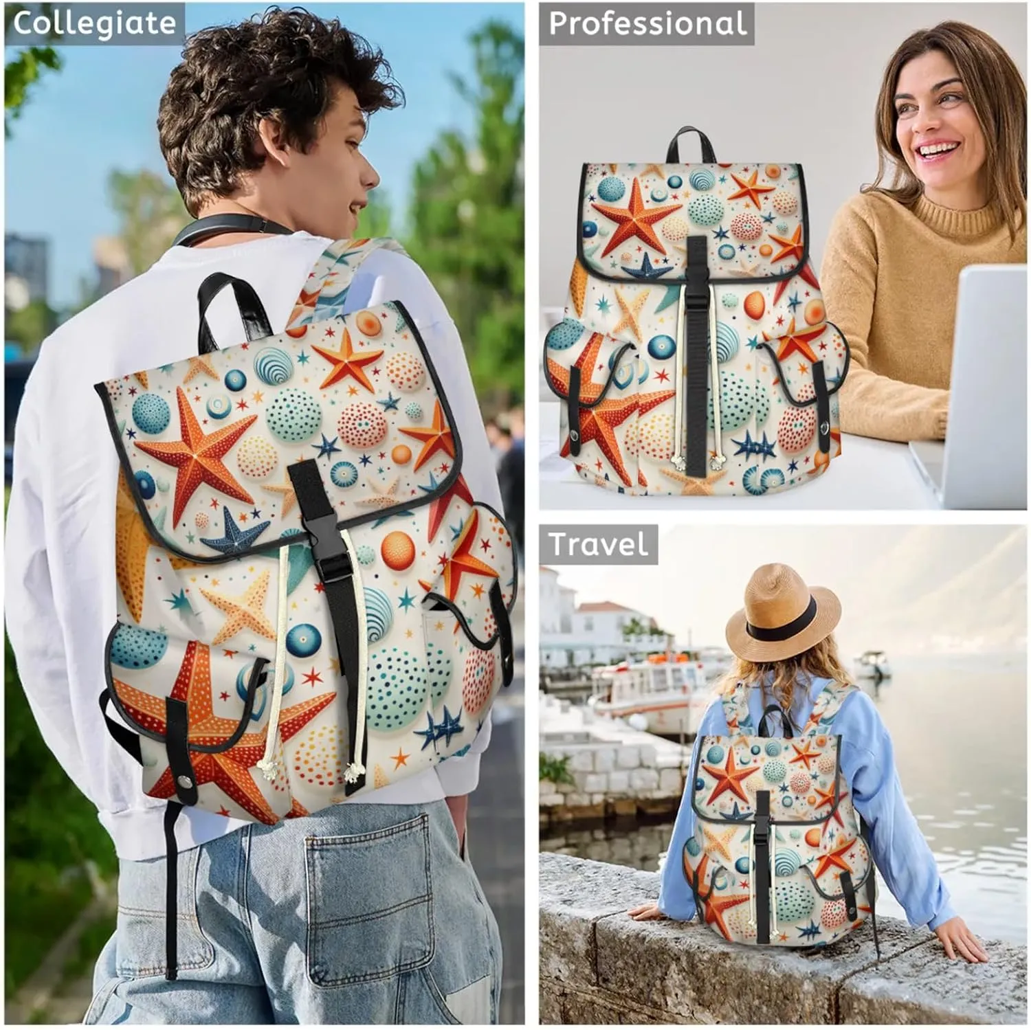 Laptop Backpacks Beach Sea Starfish Travel Backpack for Women Work Backpack Computer Bag for Business Travel Fits 15 Inch Laptop
