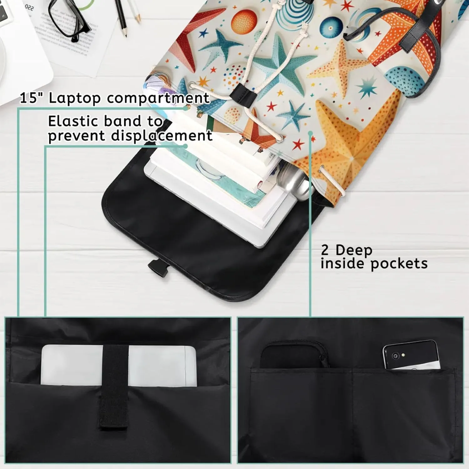 Laptop Backpacks Beach Sea Starfish Travel Backpack for Women Work Backpack Computer Bag for Business Travel Fits 15 Inch Laptop