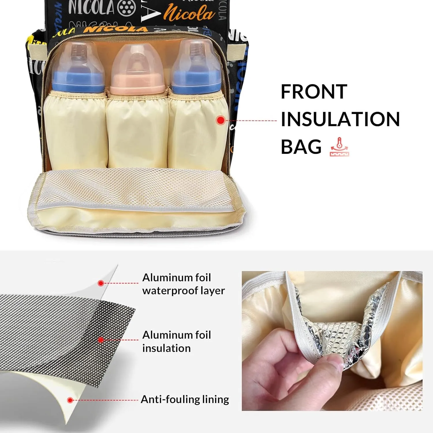 Large Capacity Custom Diaper Bag with Name, Multifunction Personalized Diaper Bag Backpack for Baby Girl Boy, Fashion Shoulder Bag Waterproof Casual Daypack Travel Backpack for Mom