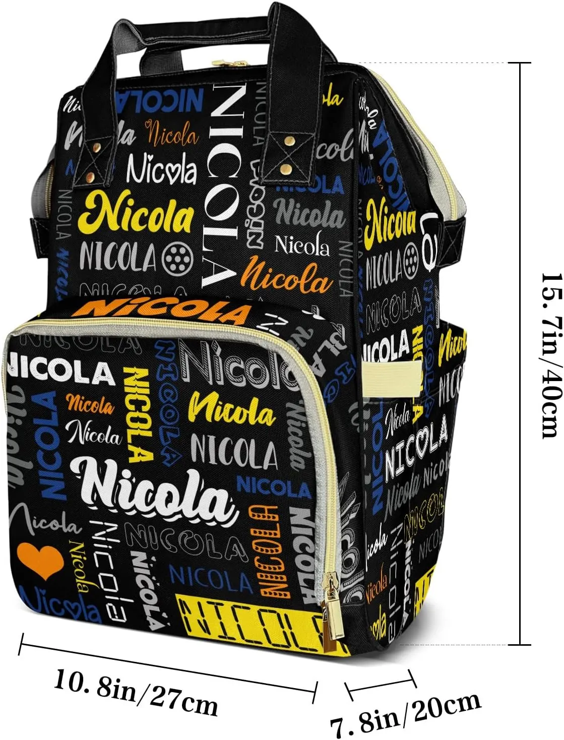 Large Capacity Custom Diaper Bag with Name, Multifunction Personalized Diaper Bag Backpack for Baby Girl Boy, Fashion Shoulder Bag Waterproof Casual Daypack Travel Backpack for Mom